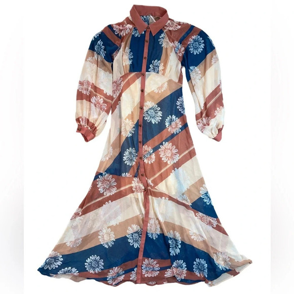 Free People Dresses & Skirts - Free People Daria Shirtdress Floral Maxi Size Small Button Up Boho Flowy Retro